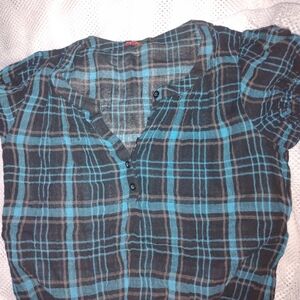 Forever 21 Teal and Black Plaid Shirt